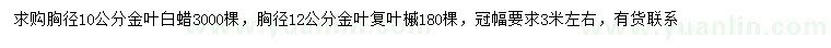 求購(gòu)胸徑10公分金葉白蠟、胸徑12公分金葉復(fù)葉槭
