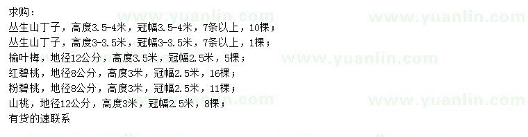 求購(gòu)叢生山丁子、榆葉梅、紅碧桃等