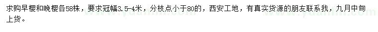 求購冠幅3.5-4米早櫻、晚櫻
