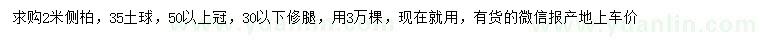 求購2米側(cè)柏