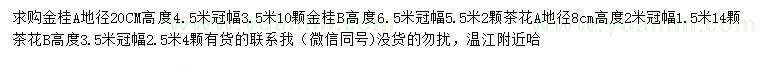 求購地徑20公分金桂、地徑8公分茶花