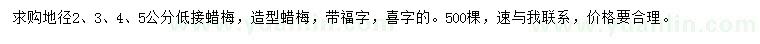 求購(gòu)地徑2、3、4、5公分低接蠟梅