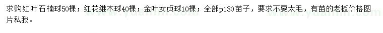 求購紅葉石楠球、紅花繼木球、金葉女貞球