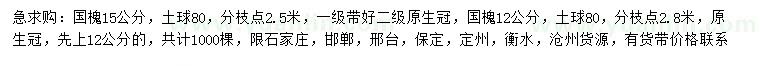 求購12、15公分國槐