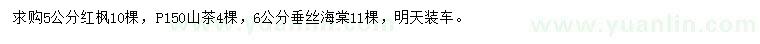 求購紅楓、山茶、垂絲海棠