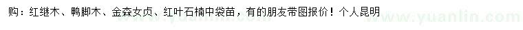 求購紅繼木、鴨腳木、金森女貞等