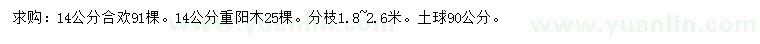 求購(gòu)14公分合歡、重陽(yáng)木