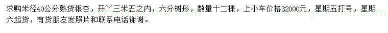 求購米徑40公分熟貨銀杏
