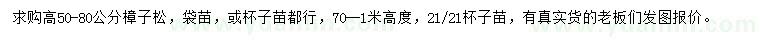 求購高50-80公分樟子松