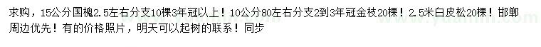 求購國槐、金枝、白皮松