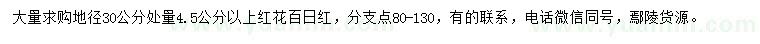 求購地徑30公分處量4.5公分以上紅花百日紅
