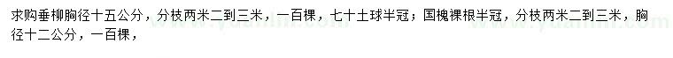 求購胸徑15公分垂柳、胸徑12公分國槐