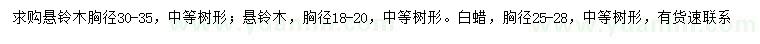 求購(gòu)胸徑18-20、30-35公分懸鈴木、胸徑25-28公分白蠟