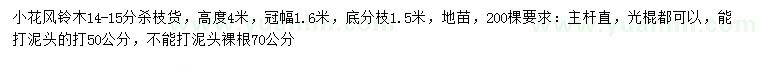 求購(gòu)14-15公分小花黃花風(fēng)鈴木