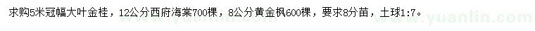 求購大葉金桂、西府海棠、黃金楓