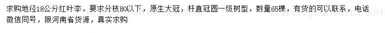 求購(gòu)地徑18公分紅葉李