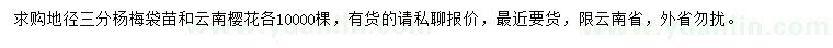 求購地徑3分楊梅、云南櫻花
