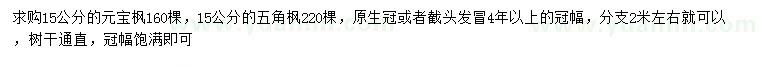 求購15公分元寶楓、五角楓