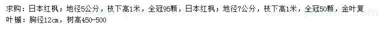 求購地徑5、7公分日本紅楓、胸徑12公分金葉復葉槭