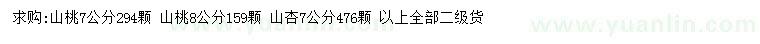 求購7、8公分山桃、7公分山杏