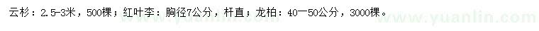 求購云杉、紅葉李、龍柏