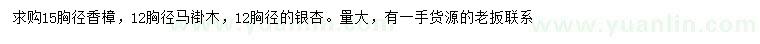 求購香樟、馬褂木、銀杏