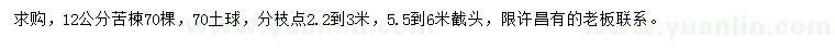 求購12公分苦楝