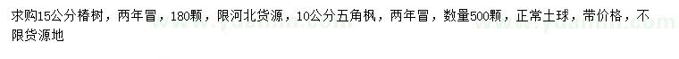 求購(gòu)15公分椿樹(shù)、10公分五角楓