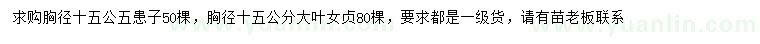 求購(gòu)胸徑15公五患子、大葉女貞