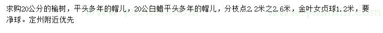 求購榆樹、白蠟、金葉女貞球