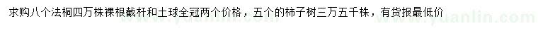 求購8公分法桐、5公分柿子樹