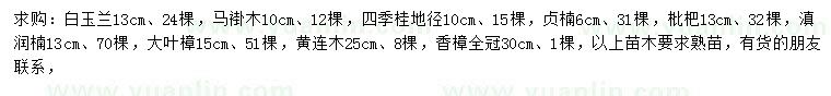 求購白玉蘭、馬褂木、四季桂等