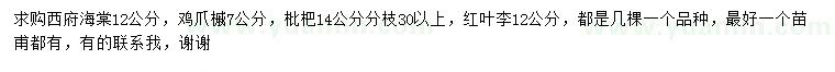 求購西府海棠、雞爪槭、枇杷樹等