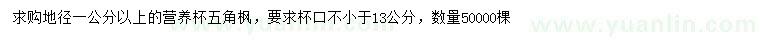 求購地徑1公分以上五角楓