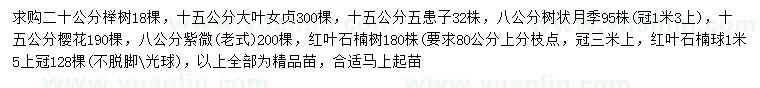 求購櫸樹、大葉女貞、無患子等