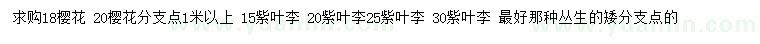 求購18、20公分櫻花、15、20、25、30公分紫葉李