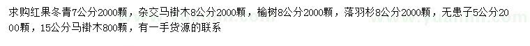 求購紅果冬青、馬褂木、榆樹等
