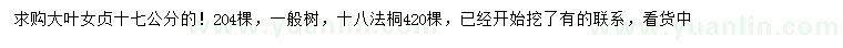 求購(gòu)17公分大葉女貞、18公分法桐