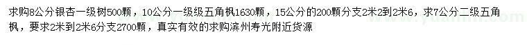 求購8公分銀杏、7、10、15公分五角楓