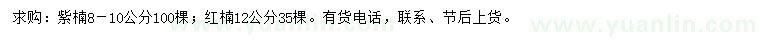 求購8-10公分紫楠、12公分紅楠