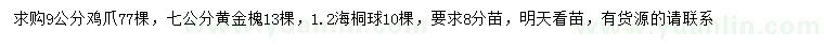 求購(gòu)雞爪槭、黃金槐、海桐球