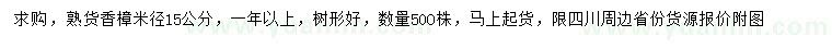 求購米徑15公分香樟