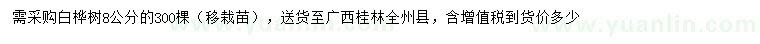 求購8公分白樺
