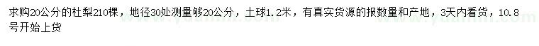 求購(gòu)30量20公分杜梨