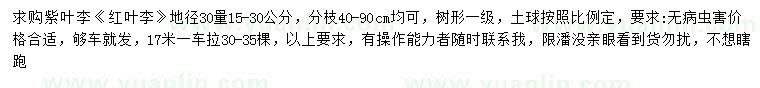 求購30量15-30公分紫葉李、紅葉李