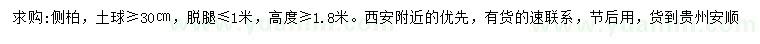 求購高1.8米以上側(cè)柏