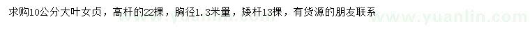 求購1.3米量10公分高桿大葉女貞