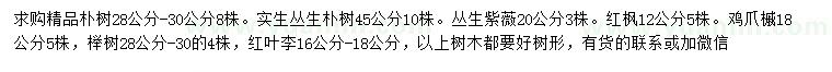 求購樸樹、叢生樸樹、叢生紫薇等