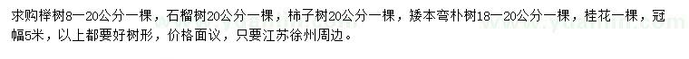 求購櫸樹、石榴樹、柿子樹等