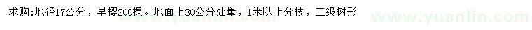 求購30量17公分早櫻